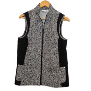 CHICO'S Weekends Black White Animal Print Zip Active Vest Size Medium Mob Wife